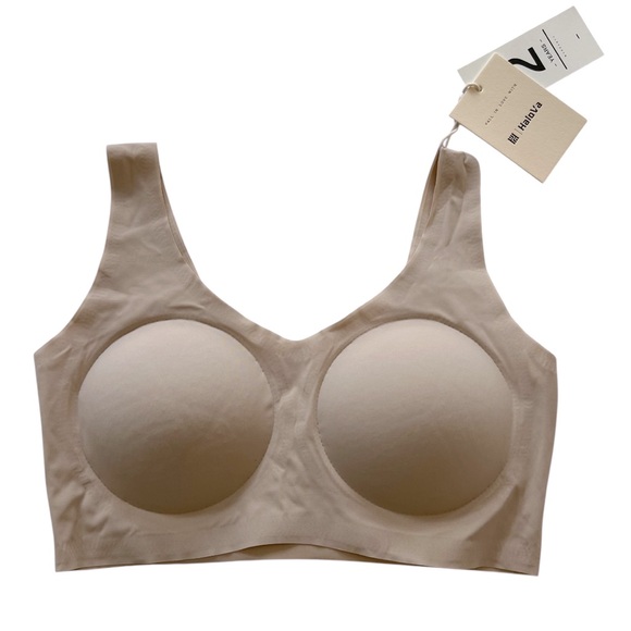 Halova Seamless Nude Cream Tan Bra Removable Pads Women’s SZ L NEW - Picture 2 of 8